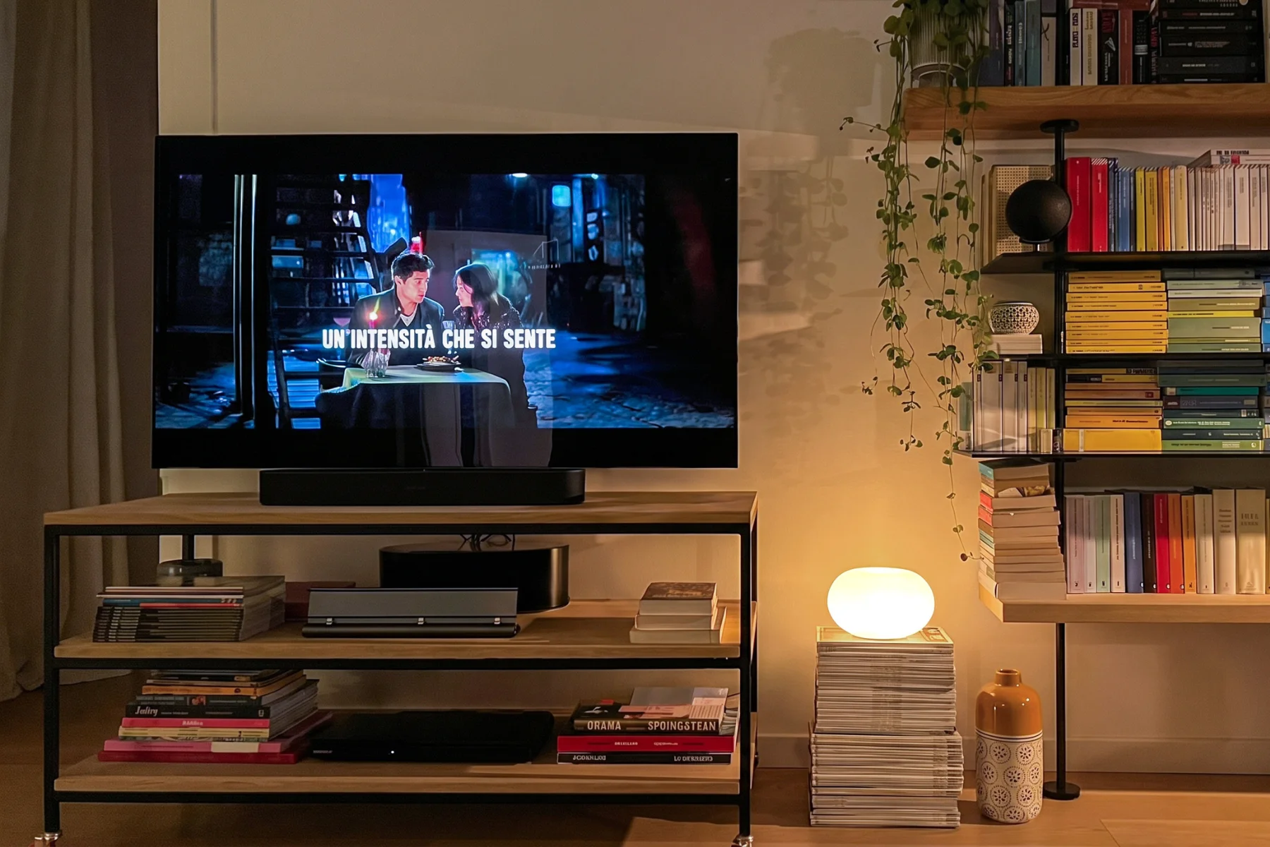 carrello porta tv in metallo e legno con ruote piroettanti